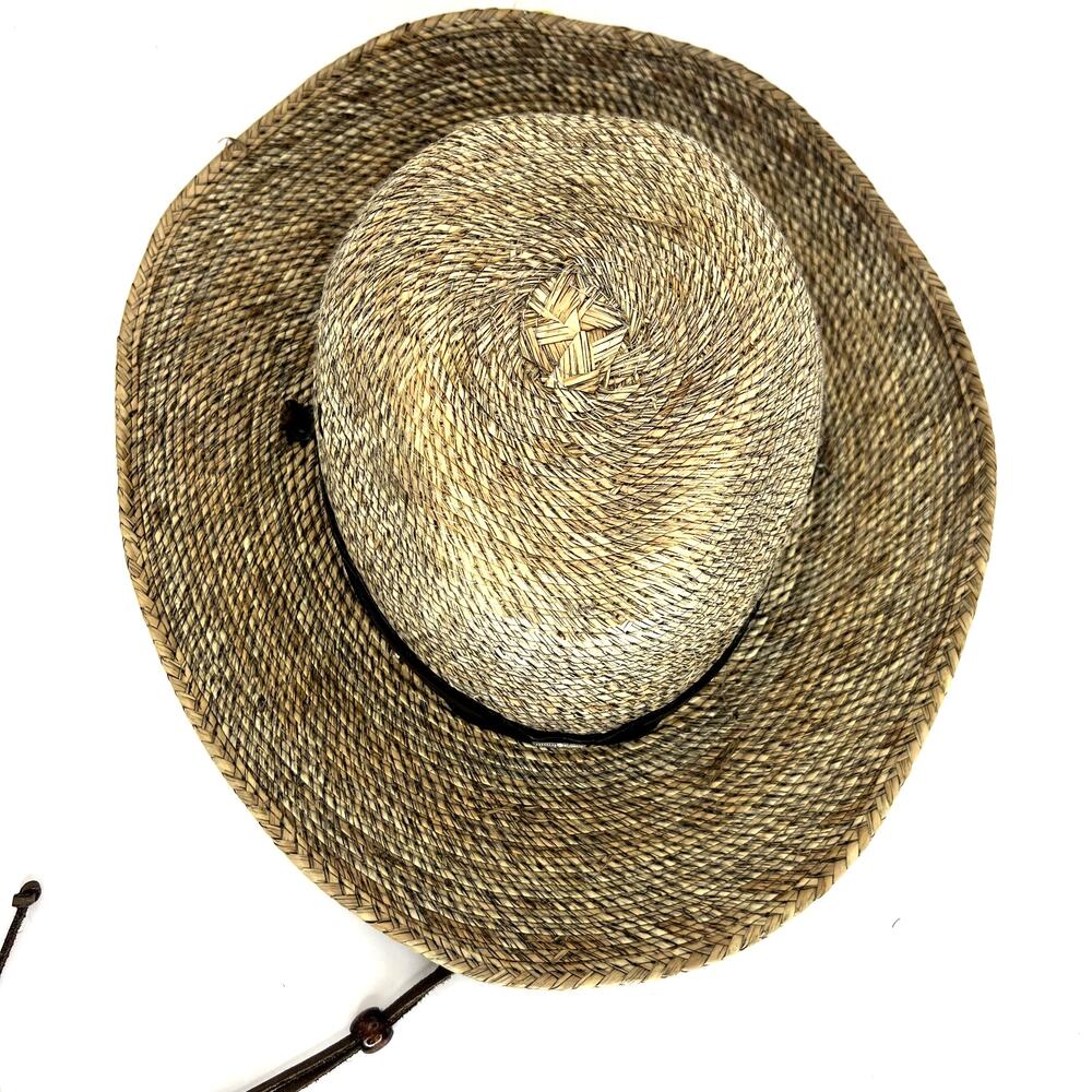 Stetson Marco Safari Sun Hat Stained Palm Straw Leather Band Chin Strap SMALL - Picture 3 of 9